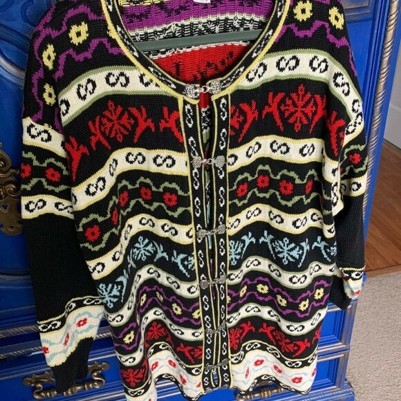 Vintage 90s Susan Melizan Cotton Knit Tunic Top Sweater Woven USA Art To Wear XL - Picture 1 of 4